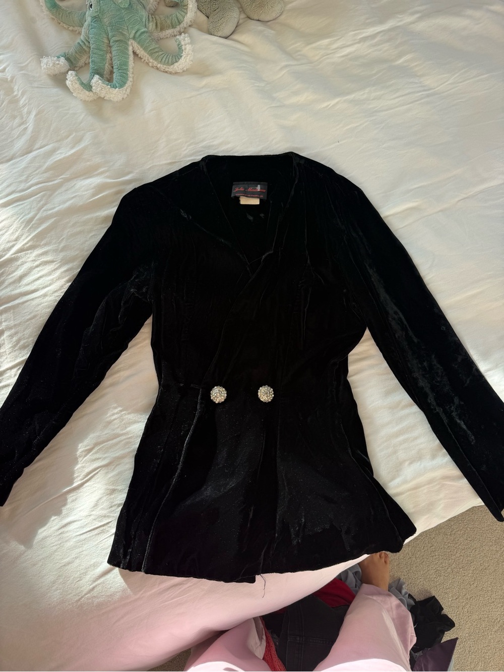 Black Velvet Women's Blazer with Crystal Buttons